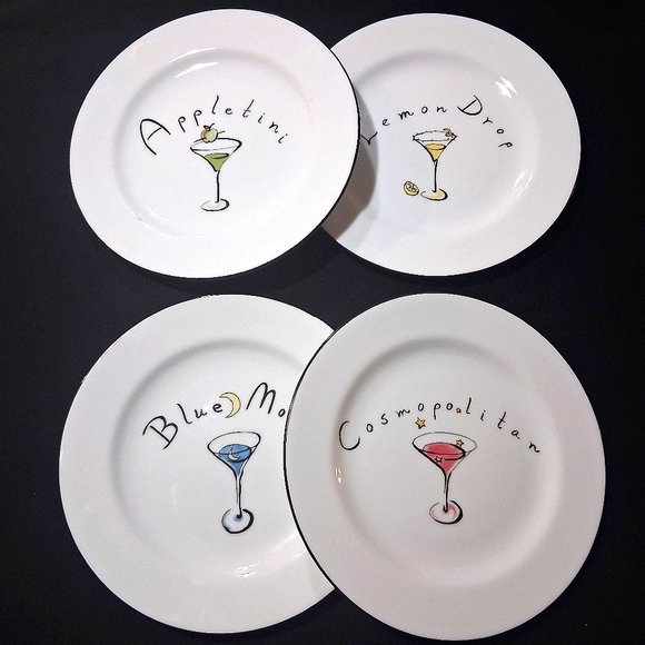 Pottery Barn Martini Plates Dishes Barware Set Of Four 7.5" Cocktail Snack - Picture 13 of 17